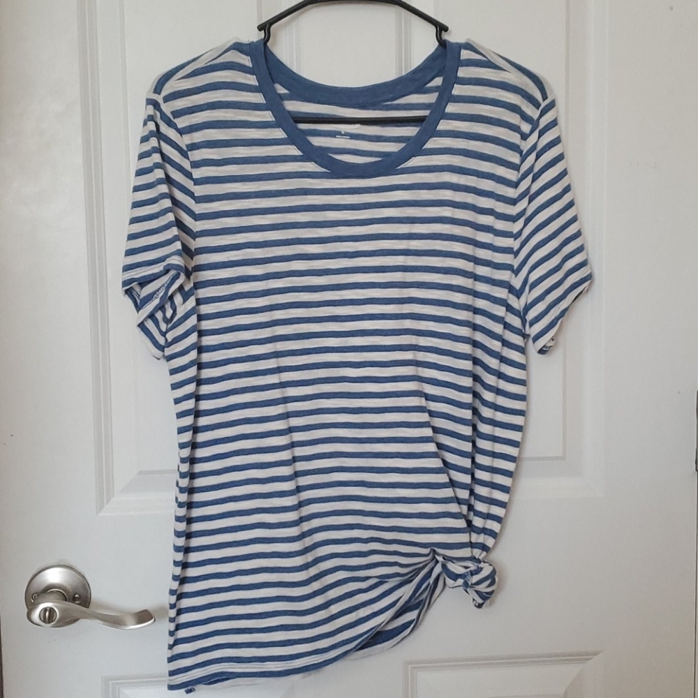 White/Blue Striped Short Sleeve Shirt